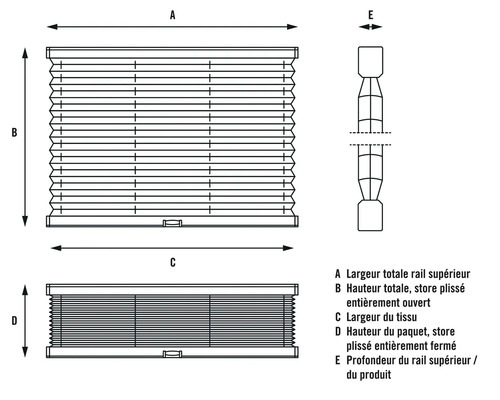 Schéma technique d''un store plissé avec dimensions.