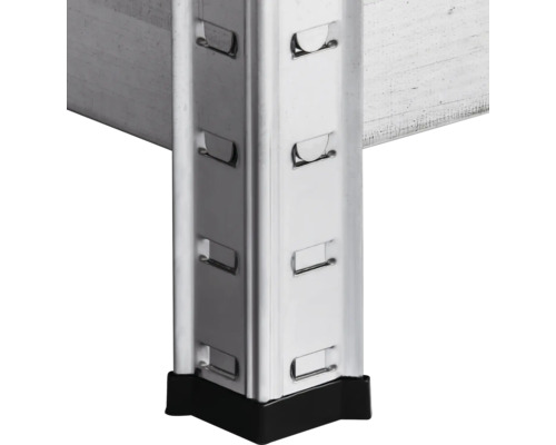 Vue détaillée d''un système d''étagères métallique avec pied noir