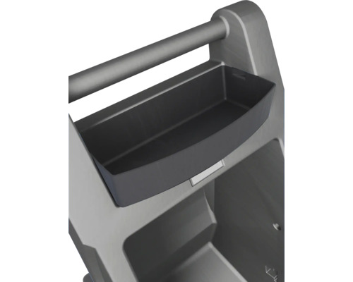 Vue détaillée d''un chariot à outils avec poignée et compartiment de rangement