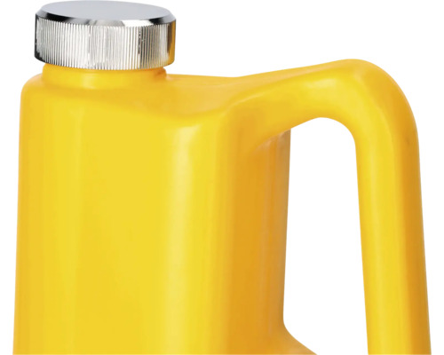 Bidon en plastique jaune avec poignée et couvercle argenté