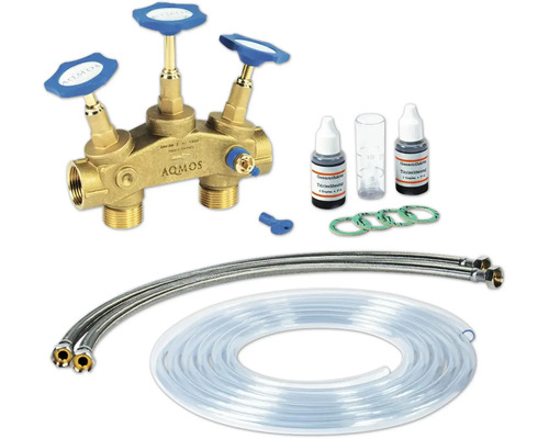 Kit de distribution de circuit de chauffage AWMOS avec collecteur en laiton, solution de titrage, cylindre gradué, joints d''étanchéité, tuyau de remplissage et flexibles de raccordement