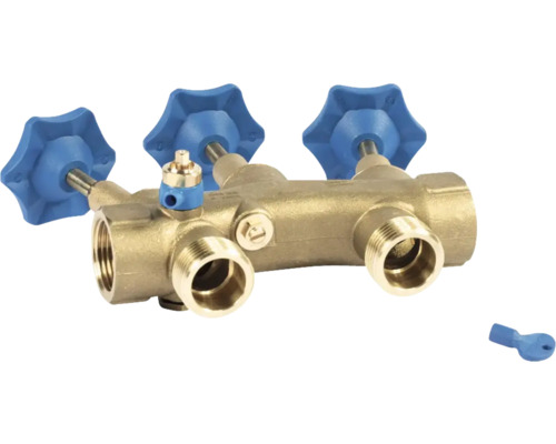 Distributeur de circuit de chauffage en laiton avec poignées bleues