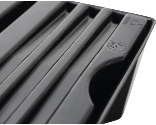 Schwarze Pflanzschale mit Wasserablaufrillen