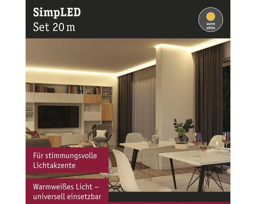 SimpLED Set 20 Meter im Wohnzimmer mit indirekter Beleuchtung