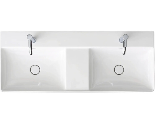 Doppelwaschtisch aus Sanitärkeramik mit zwei Armaturen