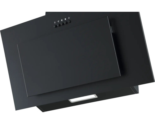 Hotte d''aspiration noire avec panneau de commande et éclairage.