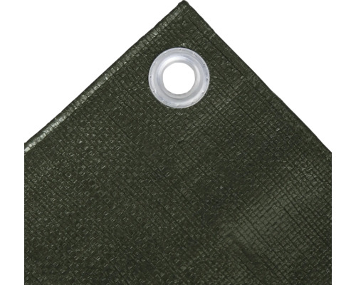 Detailansicht einer grünen Abdeckplane mit Öse
