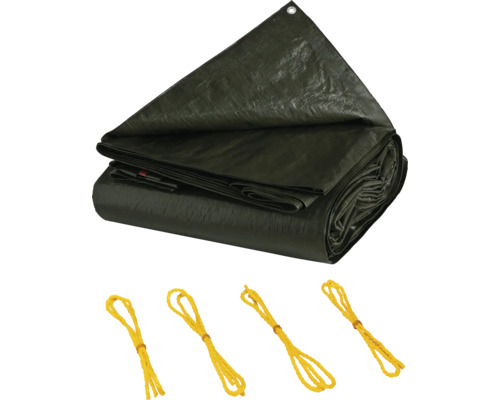 Grüne Schutzplane aus Kunststoff mit Öse und Spannseilen