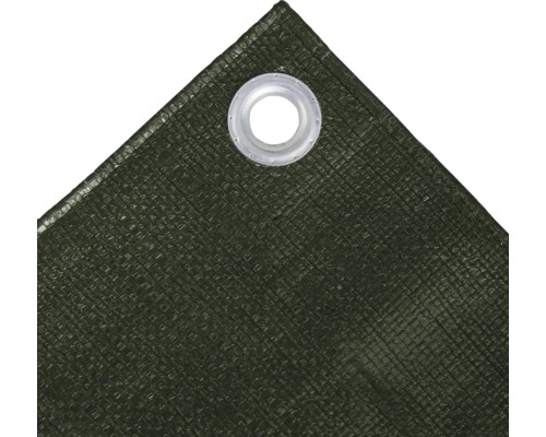Detailaufnahme einer grünen Schutzplane mit Öse