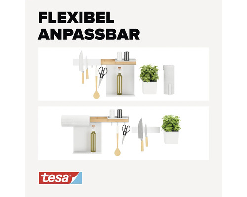 Système d''étagères de cuisine adaptable et flexible avec divers ustensiles de cuisine et décorations