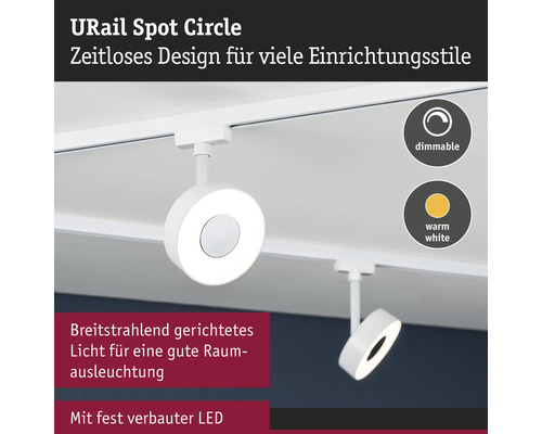 Spot sur rail Paulmann URail à 3 niveaux à intensité lumineuse variable Paulmann 5W 180 lm 3000 K Circle blanc signalisation