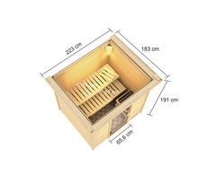 Abbildung einer Sauna mit den Maßen 223 cm mal 183 cm mal 191 cm