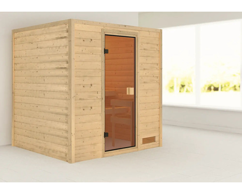 Sauna en bois avec porte en verre