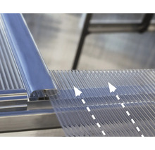 Gros plan d'une plaque alvéolaire transparente avec profilé en aluminium sur une sous-structure.