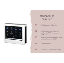 Massivholzsauna Karibu Anja inkl. 9 kW Bio Ofen u.ext.Steuerung mit Dachkranz und Holztüre mit Isolierglas wärmegedämmt
