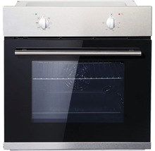 Four encastrable avec porte en verre noire et commandes argentées.