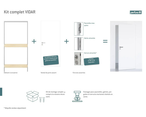 Kit complet pour porte intérieure avec huisserie, vantail et ferrures