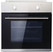 Four encastrable avec porte en verre noire et boutons rotatifs.