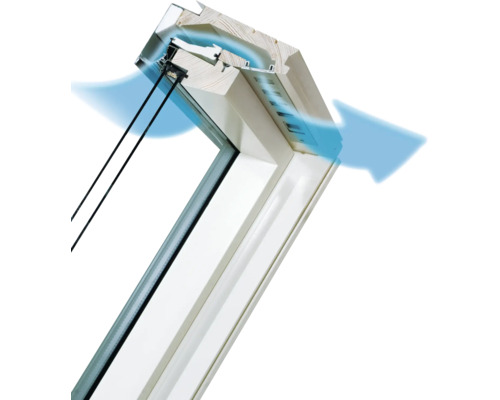 Querschnitt eines Dachfensters zur Illustration der Belüftung