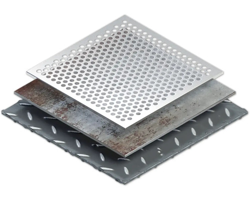 Image de tôle d''acier perforée, de tôle d''acier rouillée et de tôle larmée.