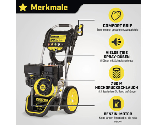 Champion Hochdruckreiniger mit Benzinmotor, 3200 PSI Druck und 7,62 Meter Schlauch