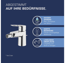 Glänzende Bidetarmatur mit Wassersparfunktion, leichtgängiger Bedienung und langlebiger Oberfläche.