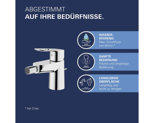 Glänzende Bidetarmatur mit Wassersparfunktion, leichtgängiger Bedienung und langlebiger Oberfläche.