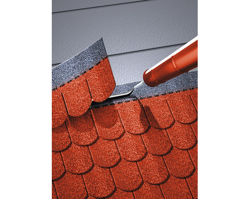 Application d''adhésif sur des bardeaux de toiture