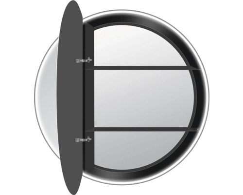 Armoire de toilette ronde avec porte ouverte et deux étagères