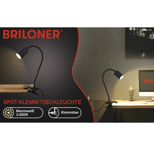 Briloner Logo. Klemm-Tischleuchte mit warmweissem Licht und 3000 Kelvin.