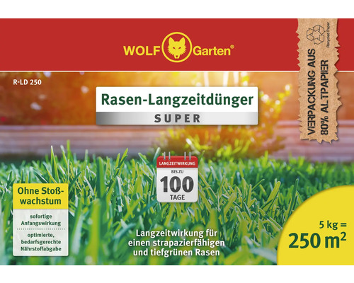 Wolf Garten Engrais gazon longue durée Super pour jusqu''à 250 mètres carrés
