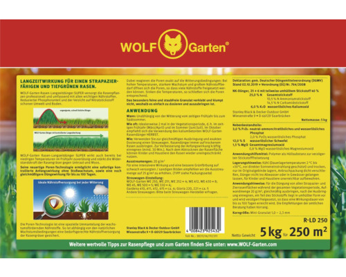 Informations sur l''engrais longue durée pour gazon Wolf Garten Super