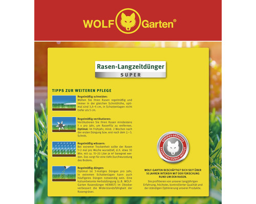 Informations sur l''entretien des pelouses avec le logo Wolf Garten