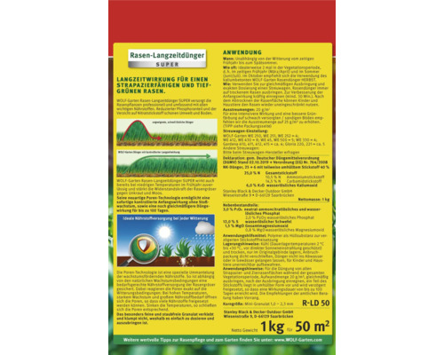 WOLF-Garten Engrais gazon longue durée Super, 1 kilogramme pour 50 mètres carrés