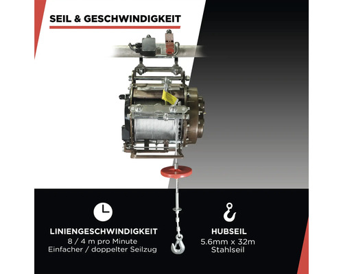Seilwinde mit einer Seillänge von 32 Metern und einer Zugkraft von 5,6 Millimetern