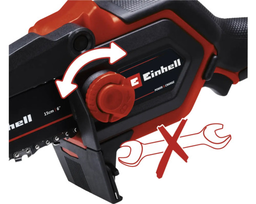 Tronçonneuse à une main avec changement de chaîne sans outil et logo Einhell