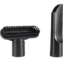 Zwei Staubsaugerdüsen: eine Bürstendüse und eine Fugendüse.