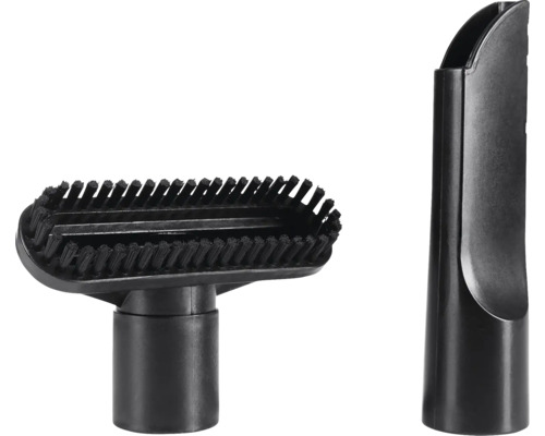 Zwei Staubsaugerdüsen: eine Bürstendüse und eine Fugendüse.