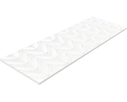 Carrelage mural Aden Snow blanc 3D mat 30x90 cm rectifié Carreau blanc avec motif à chevrons.