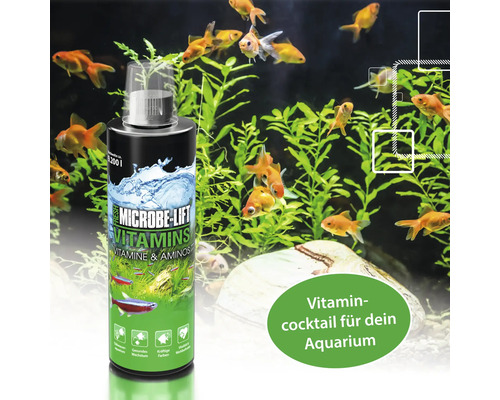 Vitamine MICROBE-LIFT Vitamins 118 ml Le complément de vitamines et d'acides aminés développé spécialement renforce la vitalité, les couleurs naturelles et la croissance