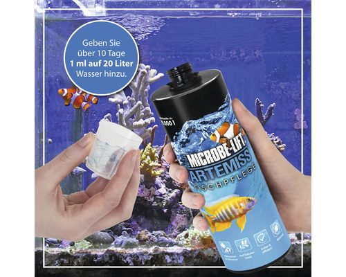 Microbe Lift Artemiss Fischpflege Produkt vor Aquarium