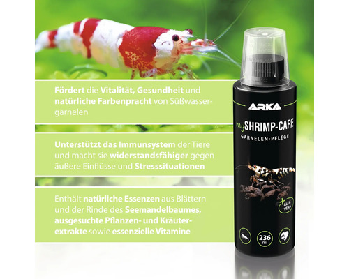Arka myShrimp Care für Süßwassergarnelen zur Förderung von Vitalität, Gesundheit und Farbenpracht in einer 236 ml Flasche