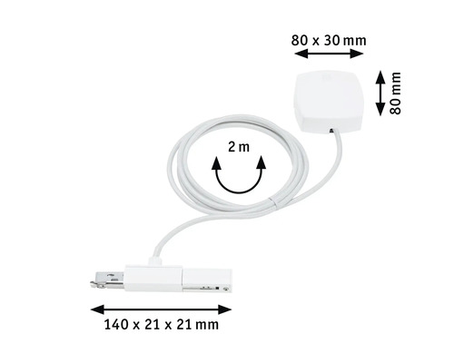 Weiße USB-Verbindung mit Kabel, Länge 2 Meter