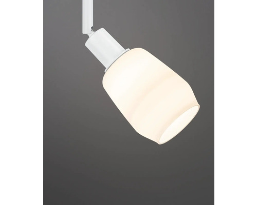 Weisse Schienenleuchte mit Glaslampenschirm