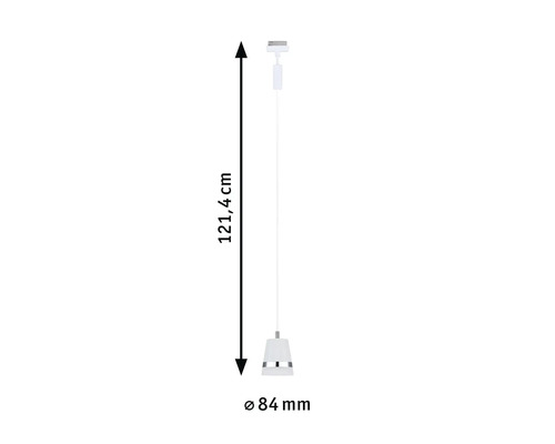 Abmessungen einer Pendelleuchte: 121,4 cm Länge, 84 mm Durchmesser