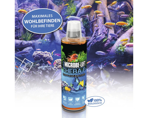 Microbe Lift Therap P Tierpflege Bakterien vor einem Aquarium