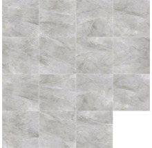 Plusieurs carreaux gris à motif marbré.