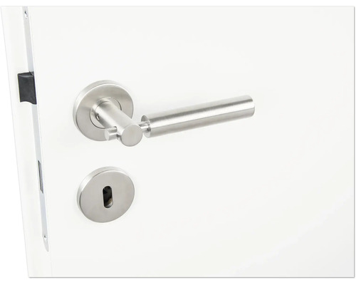 Garniture de porte en acier inoxydable avec trou de serrure sur porte blanche