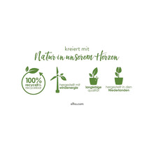 Elho Nachhaltigkeitssiegel: 100 Prozent recycelt und recycelbar, hergestellt mit Windenergie, langlebige Qualität, hergestellt in den Niederlanden