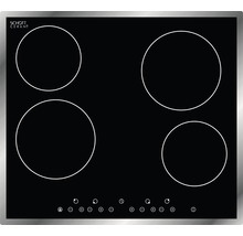 Plaque de cuisson vitrocéramique noire avec quatre zones de cuisson
